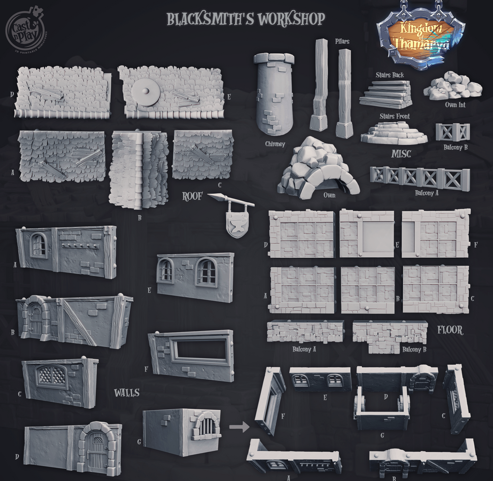 3D Printed Cast n Play Blacksmith's Workshop Kingdom Of Thamarya 28mm 32mm D&D (Online Only)