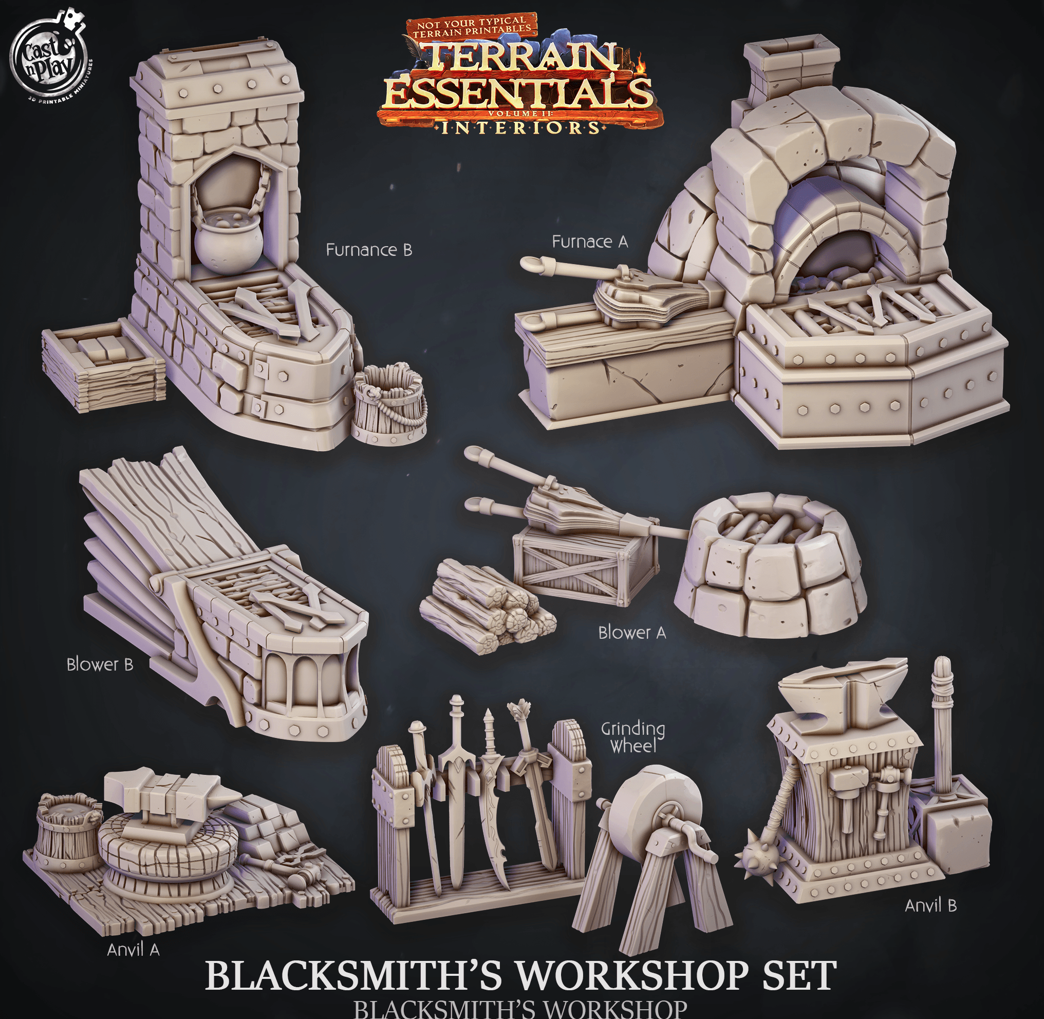 3D Printed Cast n Play Blacksmith's Workshop Terrain Essentials 28mm 32mm D&D (Online Only)