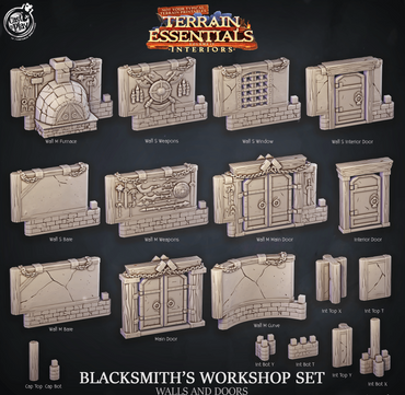 3D Printed Cast n Play Blacksmith's Workshop Walls and Doors Terrain Essentials 28mm 32mm D&D (Online Only)
