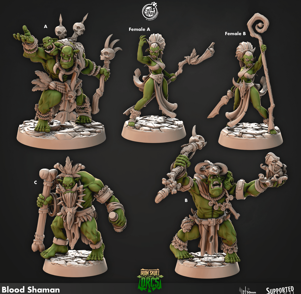 3D Printed Cast n Play Blood Shaman Iron Skull Orcs 28mm 32mm D&D (Online Only)