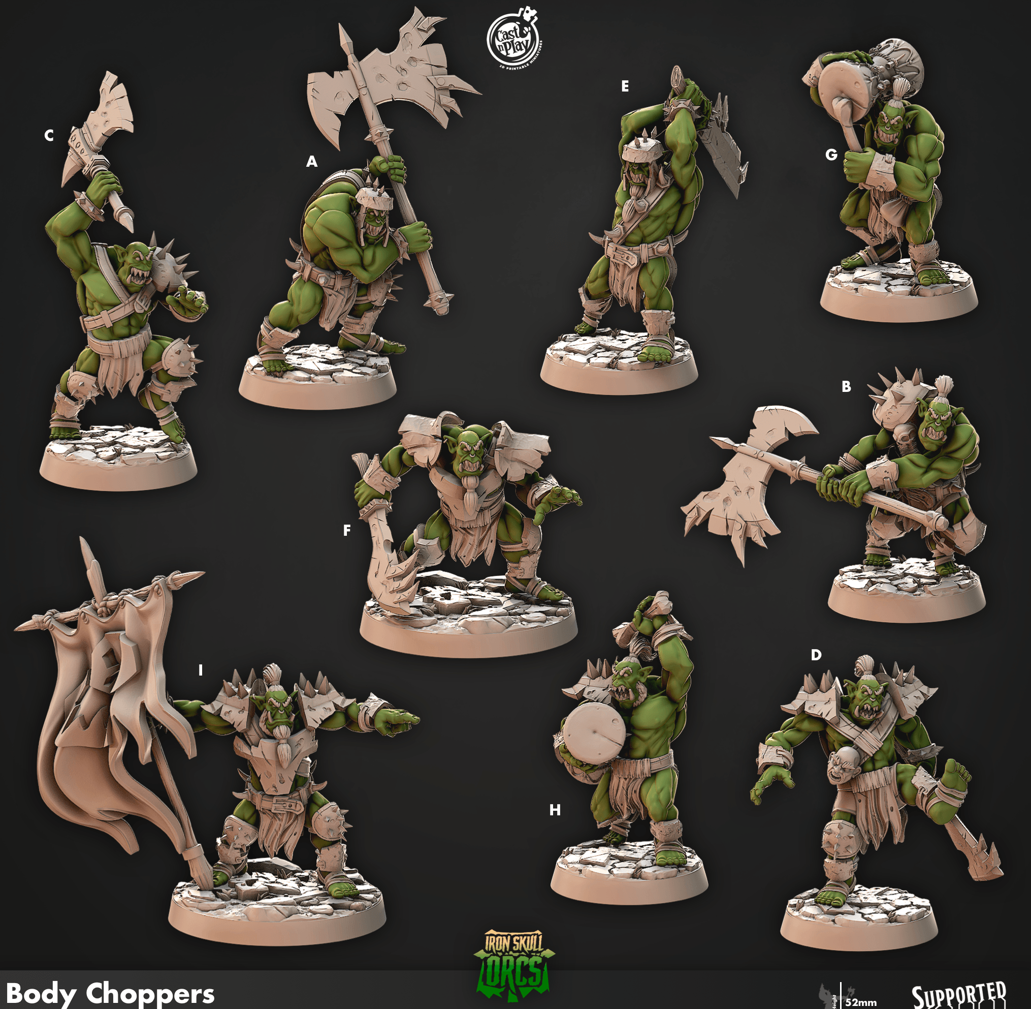 3D Printed Cast n Play Body Choppers Iron Skull Orcs 28mm 32mm D&D (Online Only)