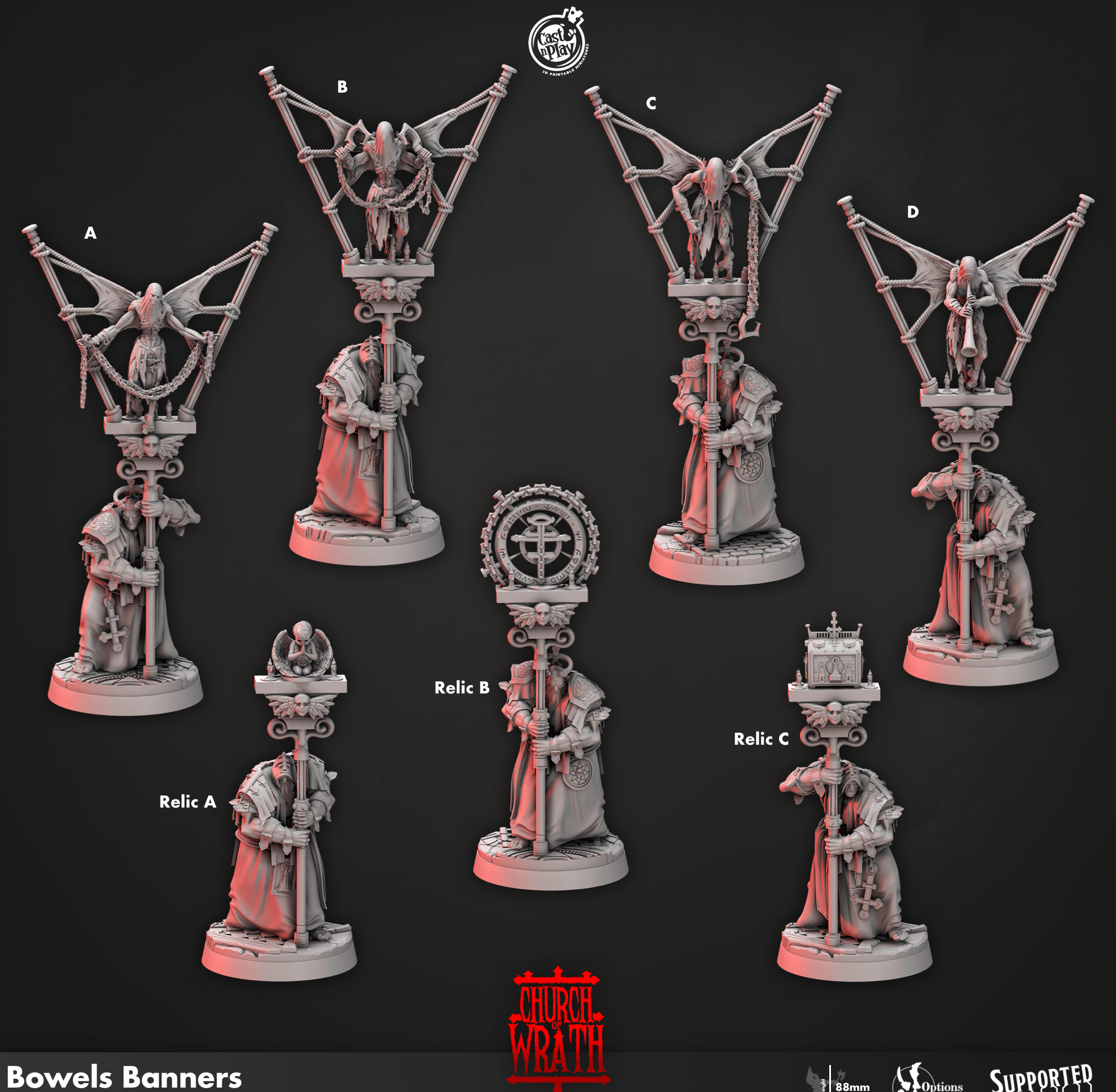 3D Printed Cast n Play Bowels Banners Church of Wrath 28mm 32mm D&D (Online Only)
