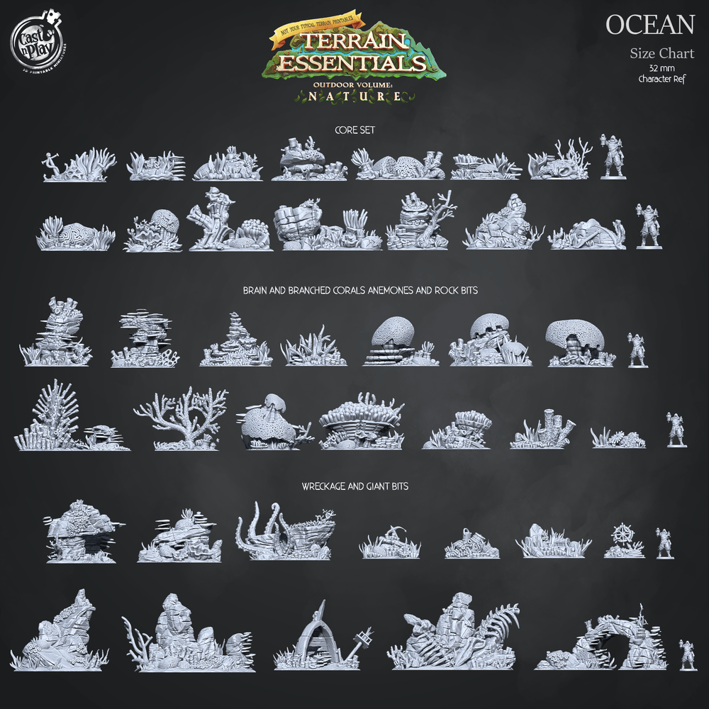 3D Printed Cast n Play Brain and Branched Corals, Anemones and Bock Bits Ocean Terrain Set Terrain Essentials Nature 28mm 32mm D&D (Online Only)