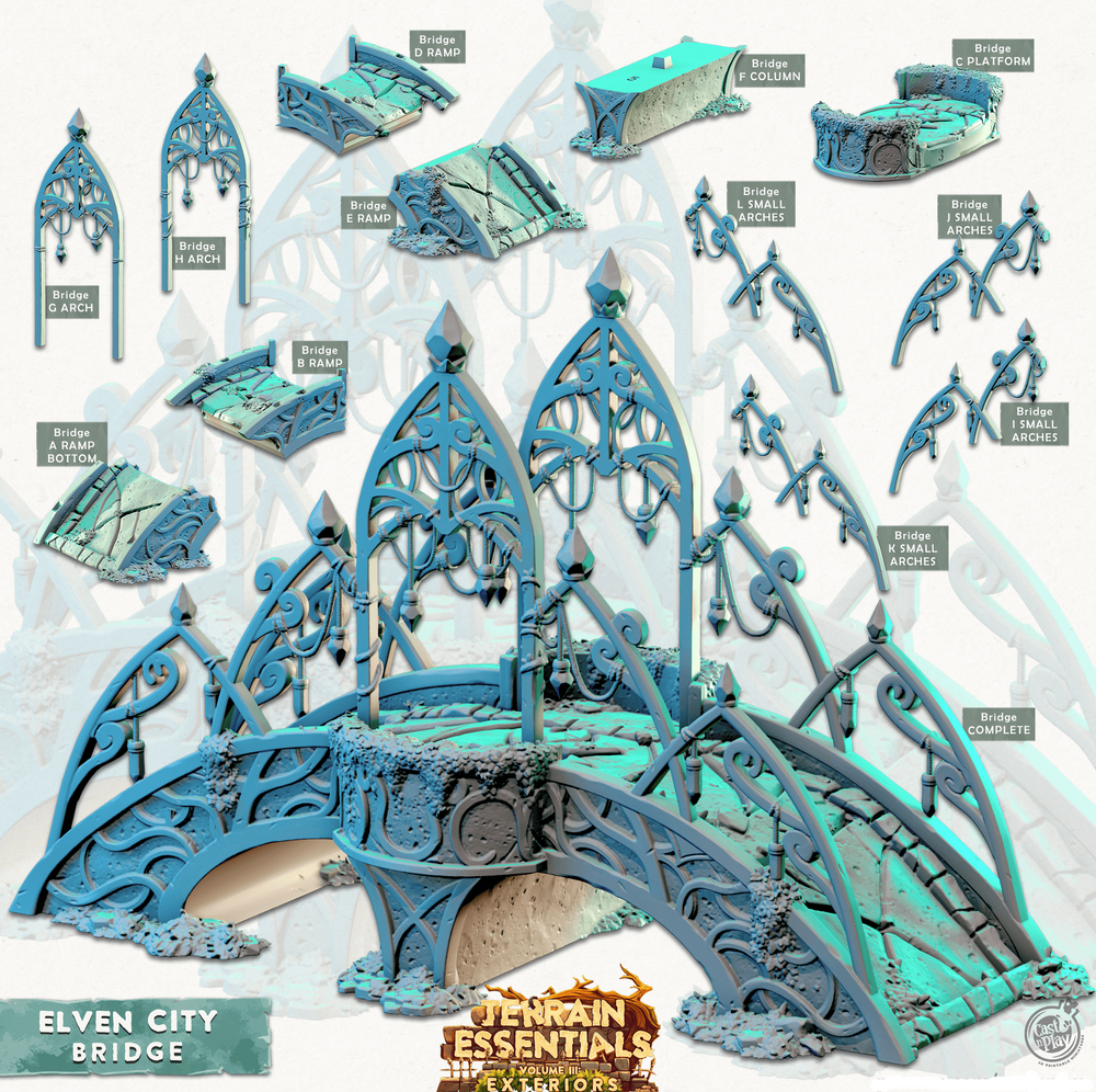 3D Printed Cast n Play Bridge Elven City Set Terrain Essentials Vol III Exteriors 28mm 32mm D&D (Online Only)
