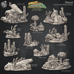 3D Printed Cast n Play Cactus, Fauna and Rocks Desert Terrain Set Terrain Essentials Nature 28mm 32mm D&D (Online Only)