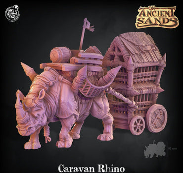 3D Printed Cast n Play Caravan Rhino On Ancient Sands 28mm 32mm D&D (Online Only)