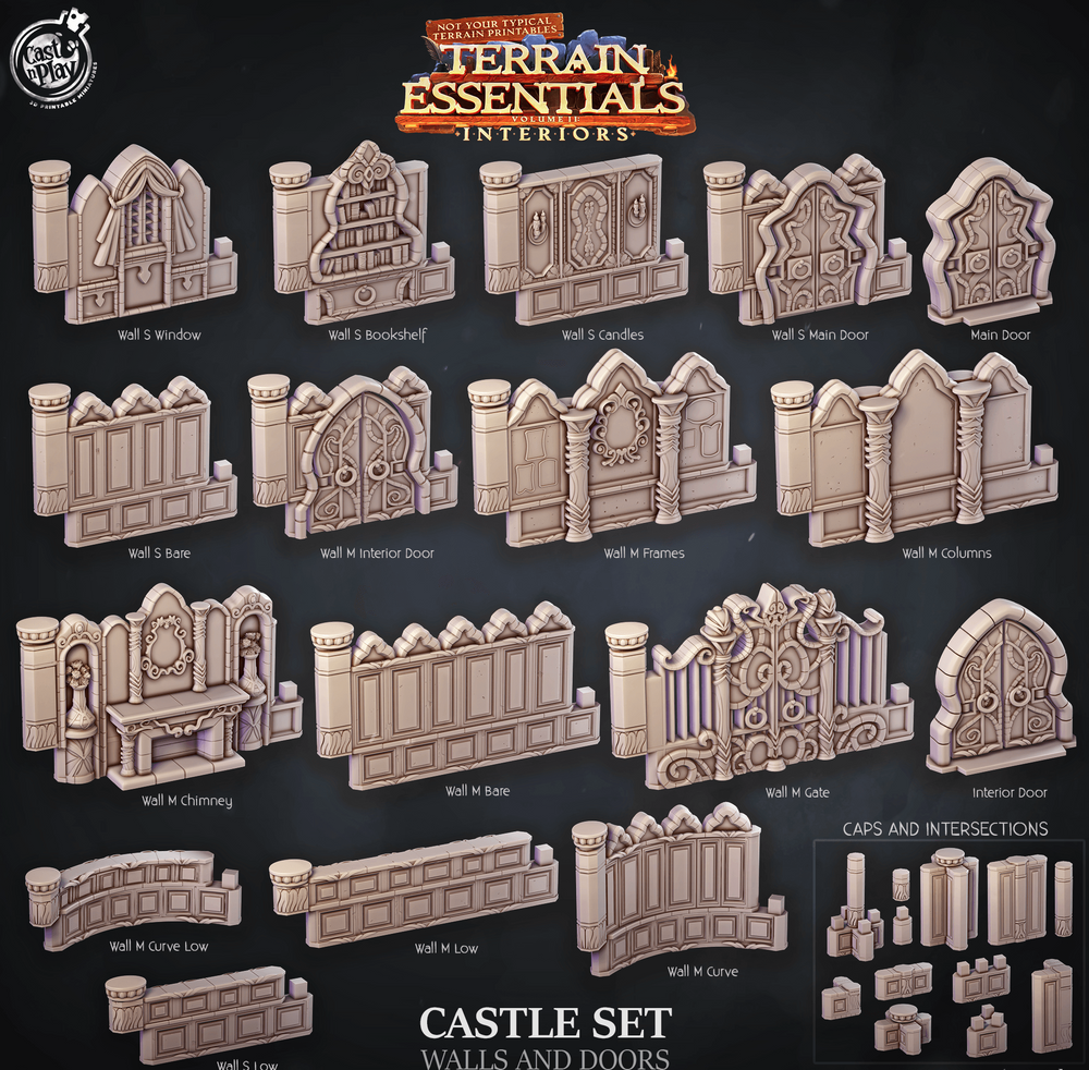 3D Printed Cast n Play Castle Walls And Doors Terrain Essentials 28mm 32mm D&D (Online Only)