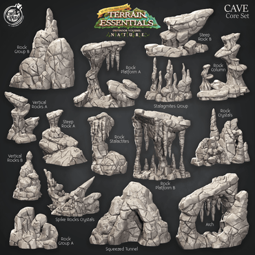 3D Printed Cast n Play Cave Core Terrain Set Terrain Essentials Nature 28mm 32mm D&D (Online Only)