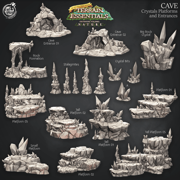 3D Printed Cast n Play Cave Crystals, Platforms and Entrances Set Terrain Essentials Nature 28mm 32mm D&D (Online Only)