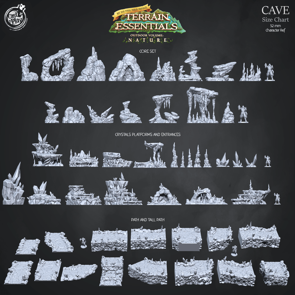 3D Printed Cast n Play Cave Crystals, Platforms and Entrances Set Terrain Essentials Nature 28mm 32mm D&D (Online Only)