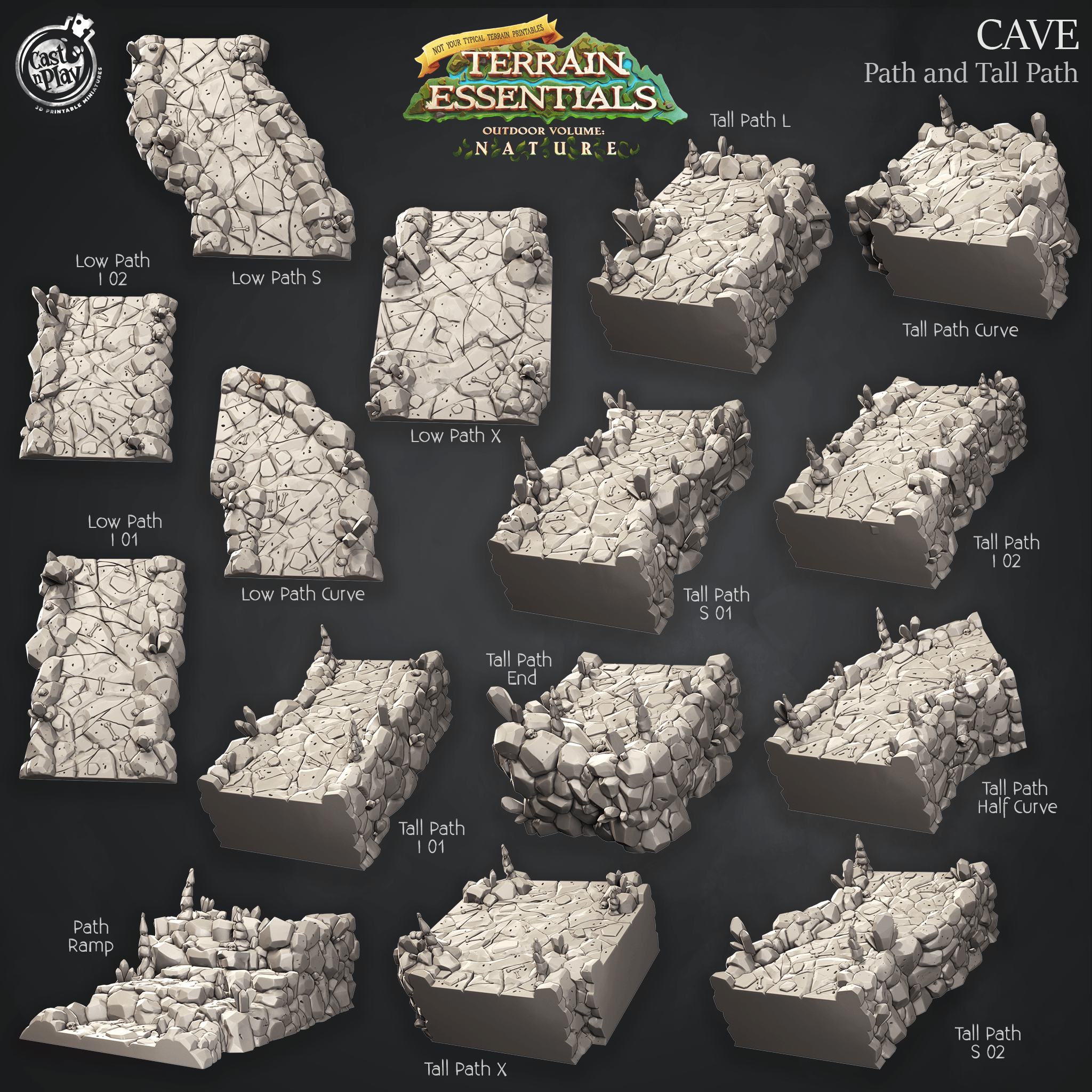 3D Printed Cast n Play Cave Path and Tall Path Set Terrain Essentials Nature 28mm 32mm D&D (Online Only)