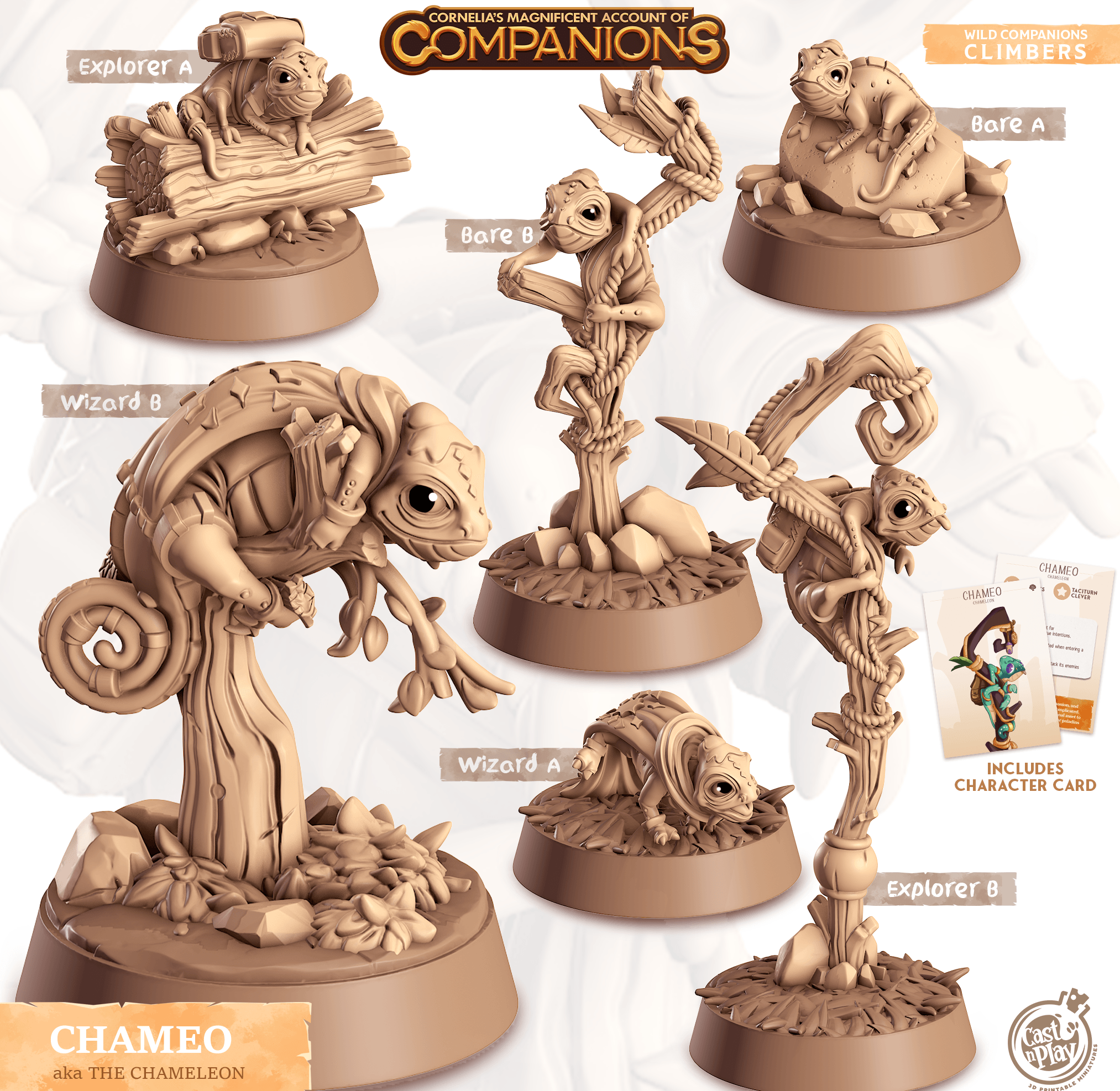 3D Printed Cast n Play Chameo - Chamaleon Companions 28mm 32mm D&D (Online Only)