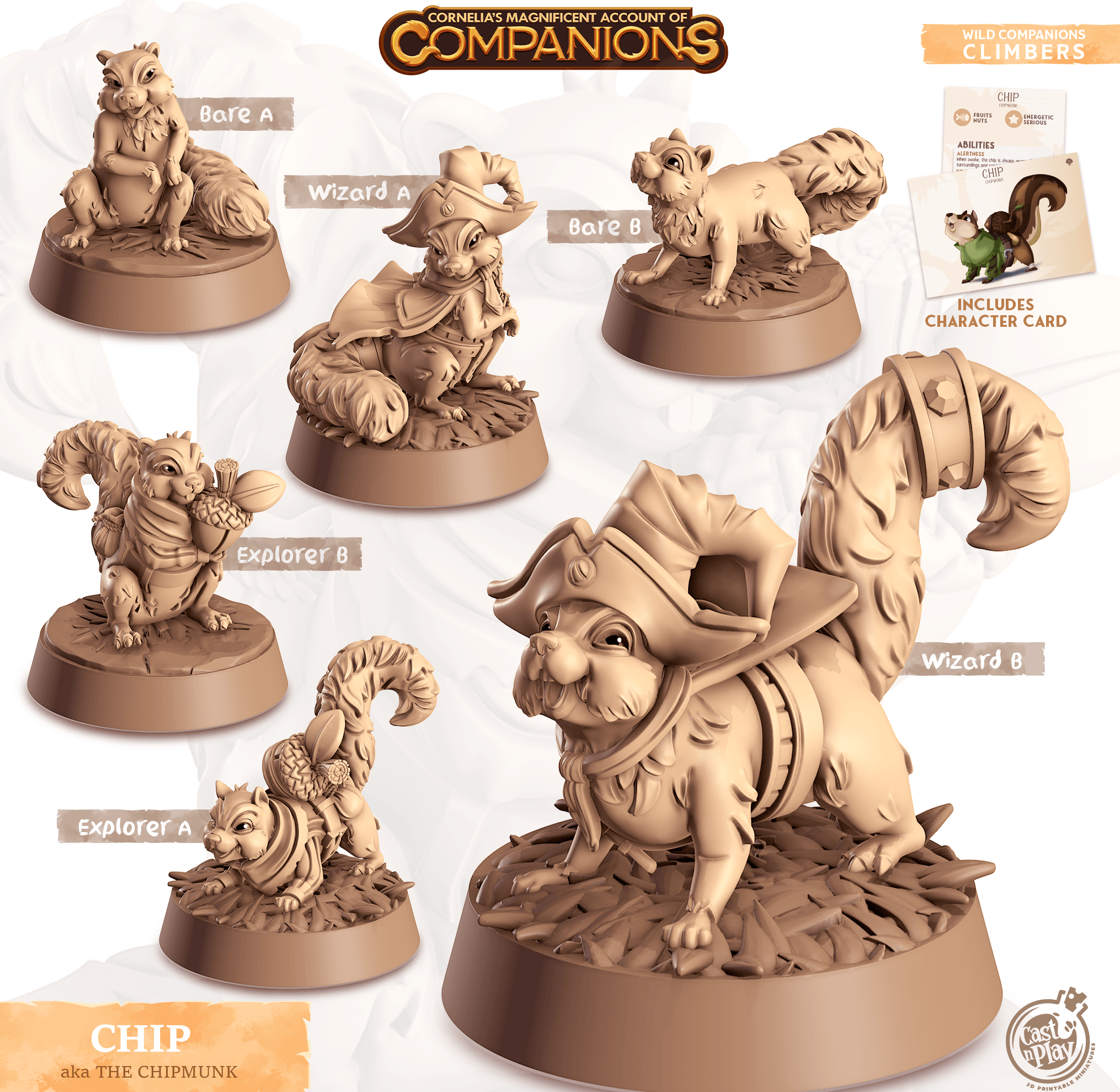 3D Printed Cast n Play Chip - Chipmunk Companions 28mm 32mm D&D (Online Only)