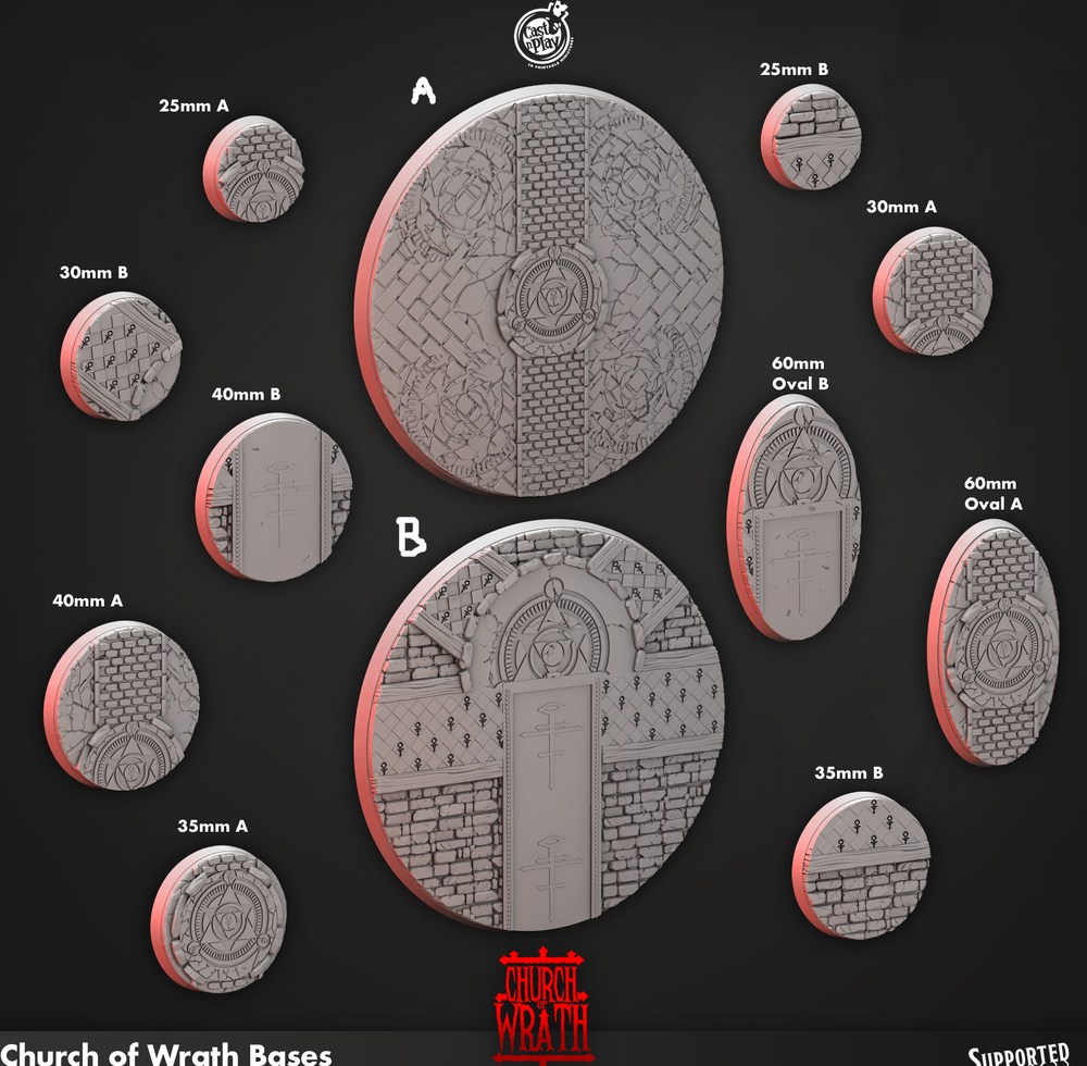 3D Printed Cast n Play Church Of Wrath Bases Set 28mm 32mm D&D (Online Only)