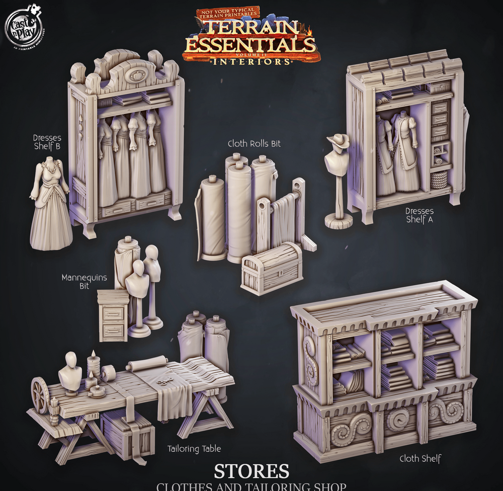 3D Printed Cast n Play Clothing And Tailoring Shop Terrain Essentials 28mm 32mm D&D (Online Only)