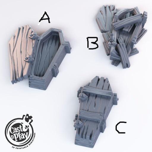 3D Printed Cast n Play - Coffins 28mm 32mm D&D (Online Only)