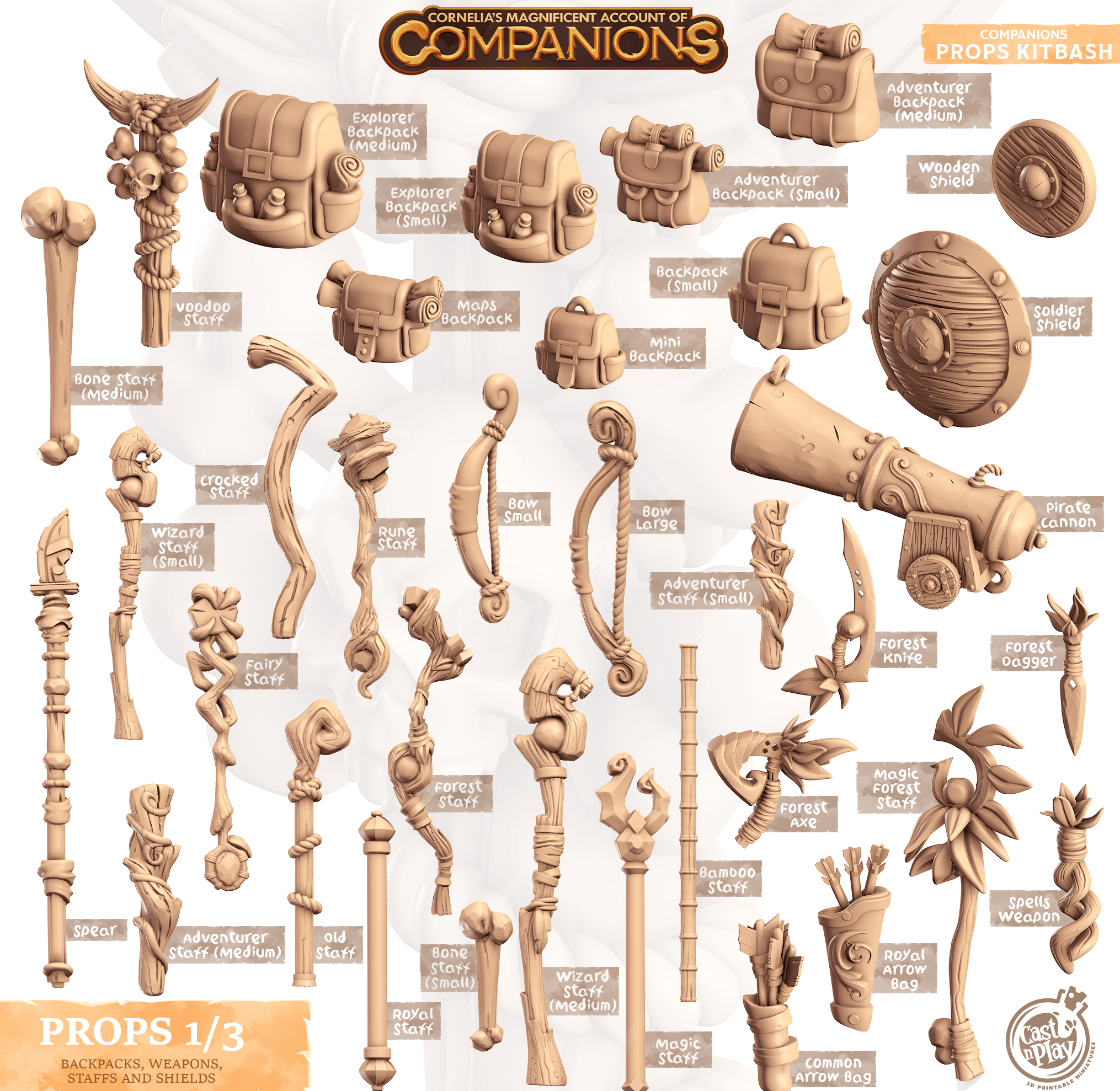 3D Printed Cast n Play Companion's Props Kitbash Companions 28mm 32mm D&D (Online Only)