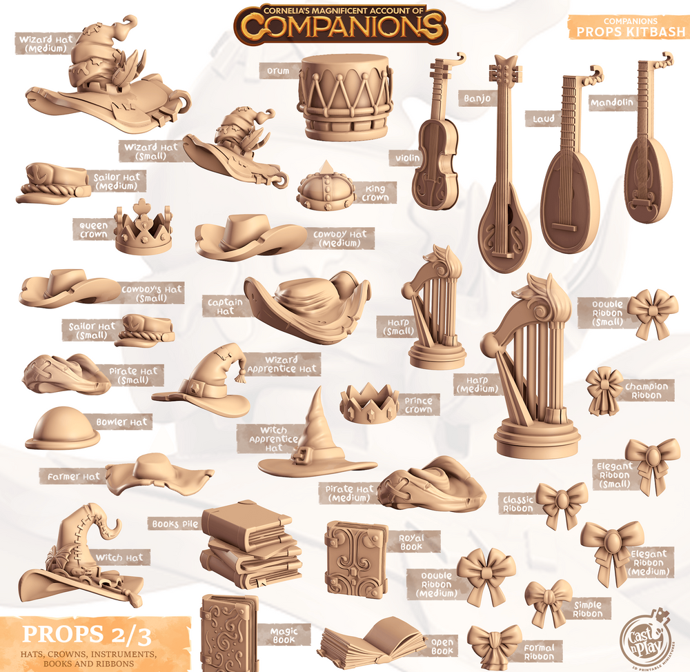 3D Printed Cast n Play Companion's Props Kitbash Companions 28mm 32mm D&D (Online Only)