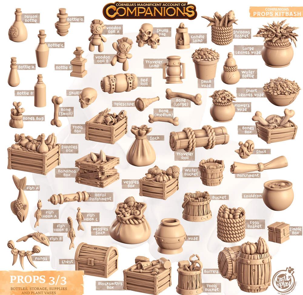 3D Printed Cast n Play Companion's Props Kitbash Companions 28mm 32mm D&D (Online Only)