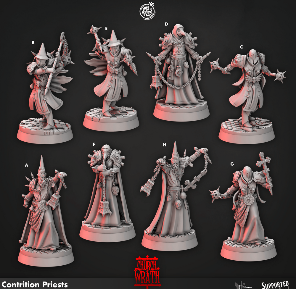 3D Printed Cast n Play Contrition Priests Church of Wrath 28mm 32mm D&D (Online Only)