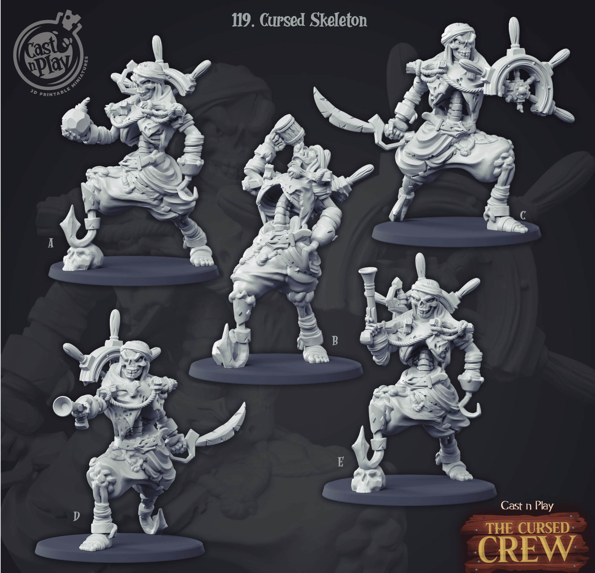 3D Printed Cast n Play Cursed Skeletons The Cursed Crew 28mm 32mm D&D (Online Only)