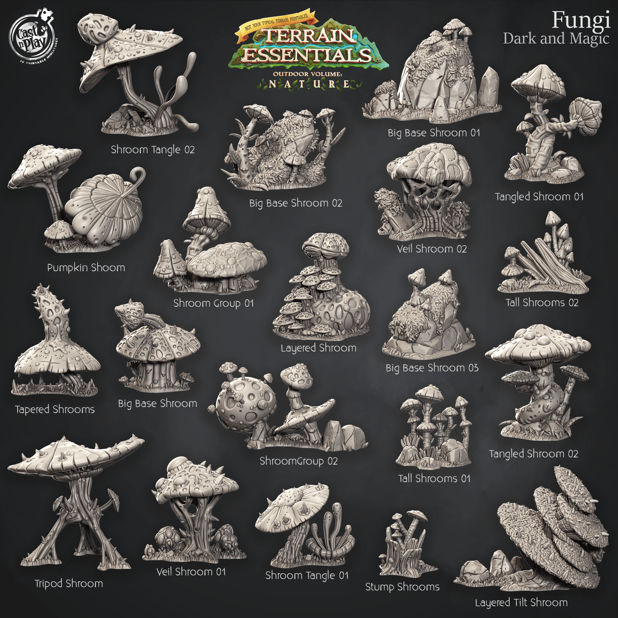 3D Printed Cast n Play Dark And Magic Fungi Fungi Terrain Set Terrain Essentials Nature 28mm 32mm D&D (Online Only)