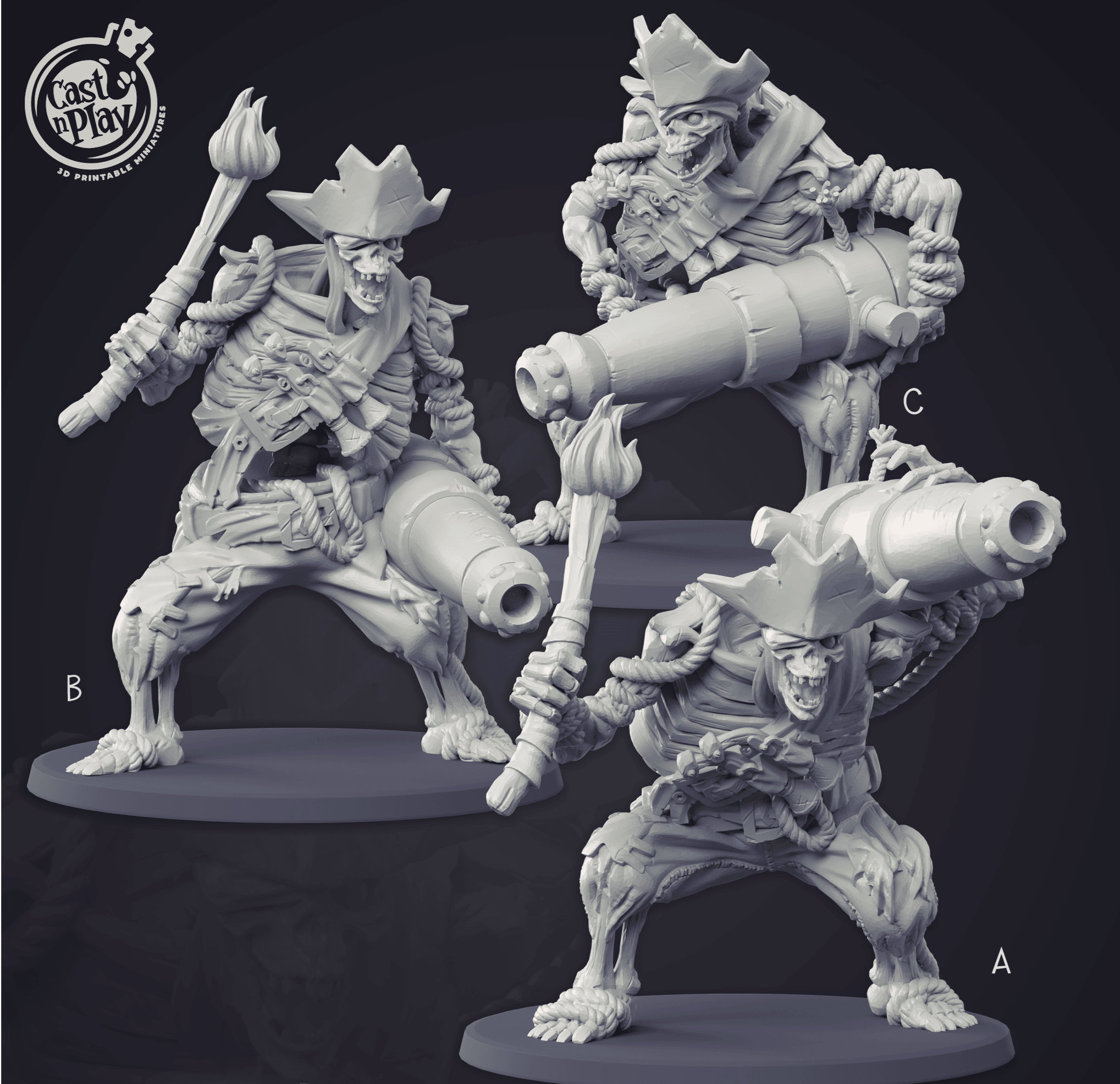 3D Printed Cast n Play - Deadly Canon Skeleton 28mm 32mm D&D (Online Only)