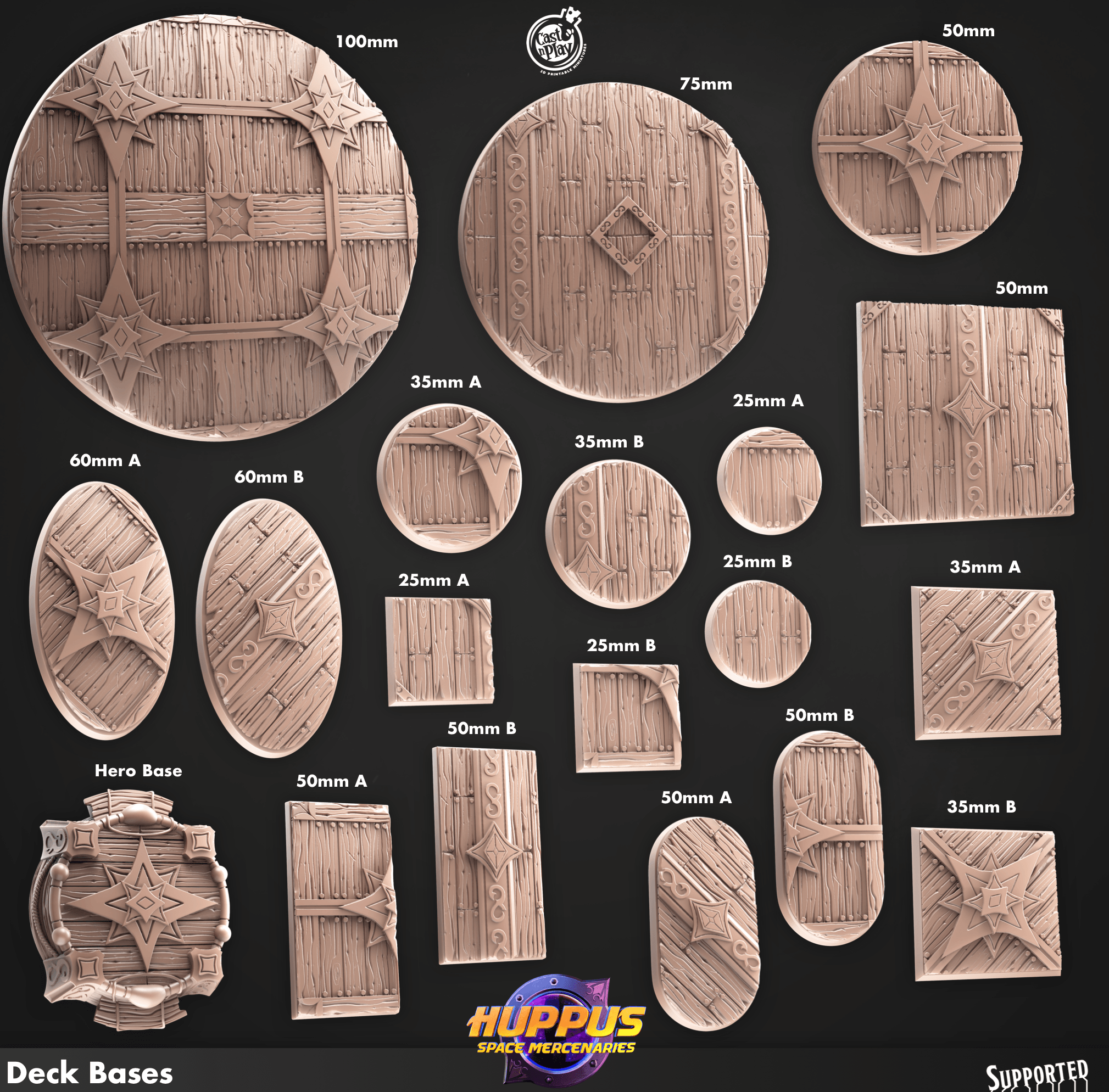 3D Printed Cast n Play Deck Bases Huppus, Space Mercenaries Set 28mm 32mm D&D (Online Only)