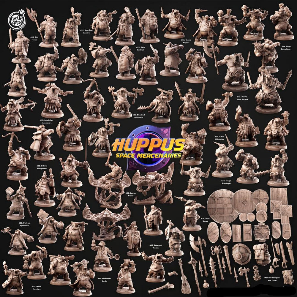 3D Printed Cast n Play Deck Bases Huppus, Space Mercenaries Set 28mm 32mm D&D (Online Only)