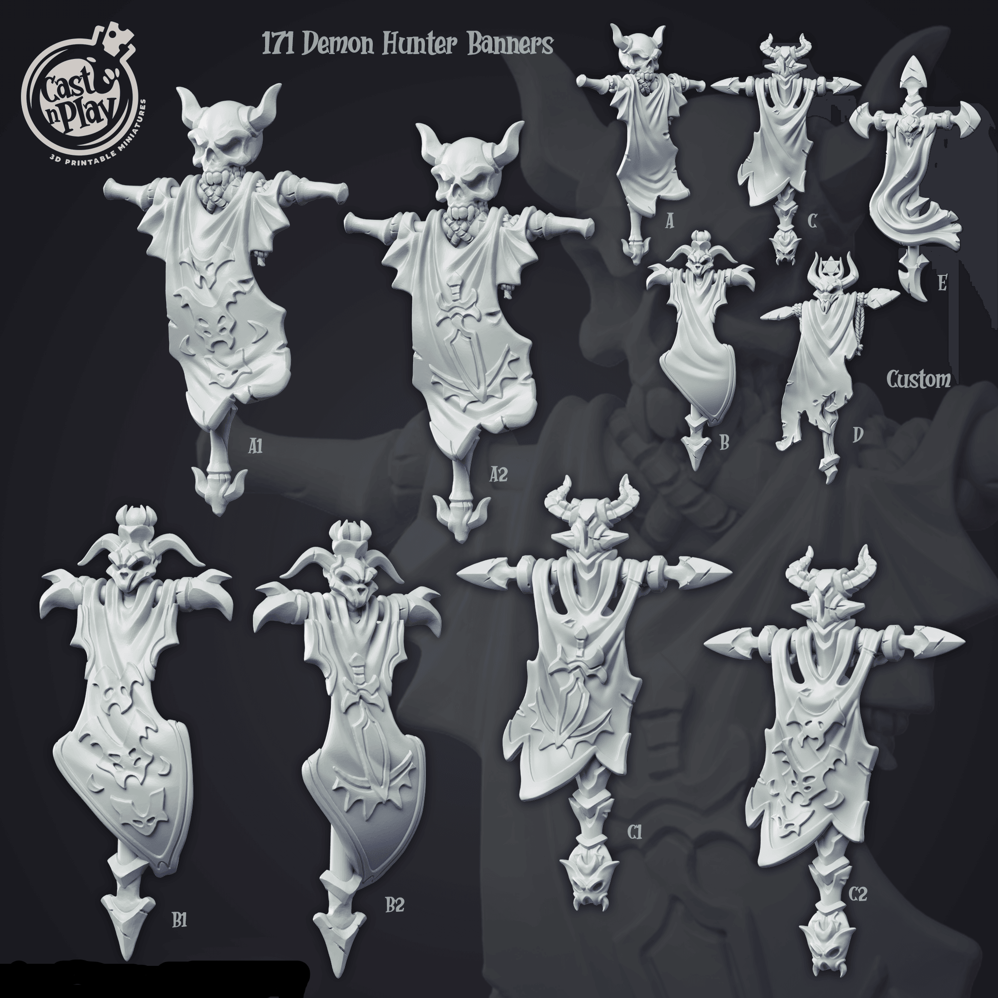 3D Printed Cast n Play Demon Hunter Banners 28mm 32mm D&D (Online Only)