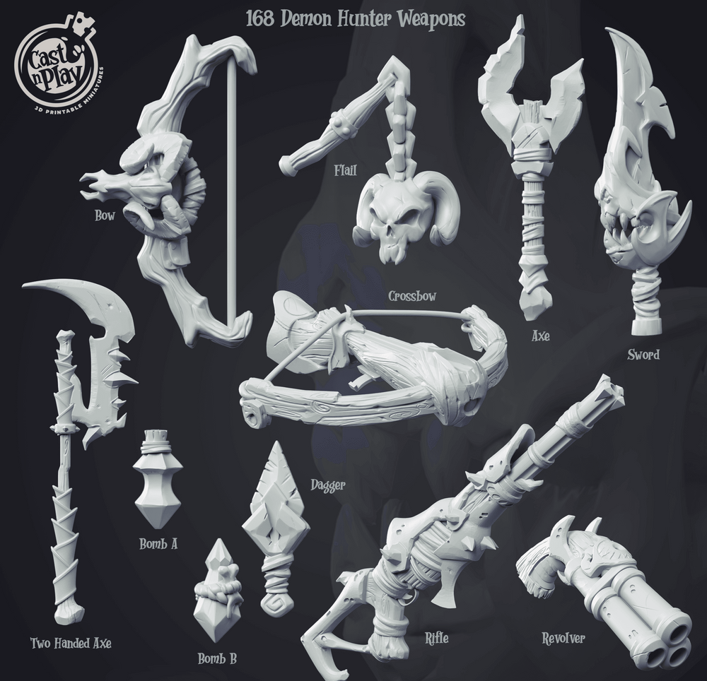 3D Printed Cast n Play Demon Hunter Weapons 28mm 32mm D&D (Online Only)