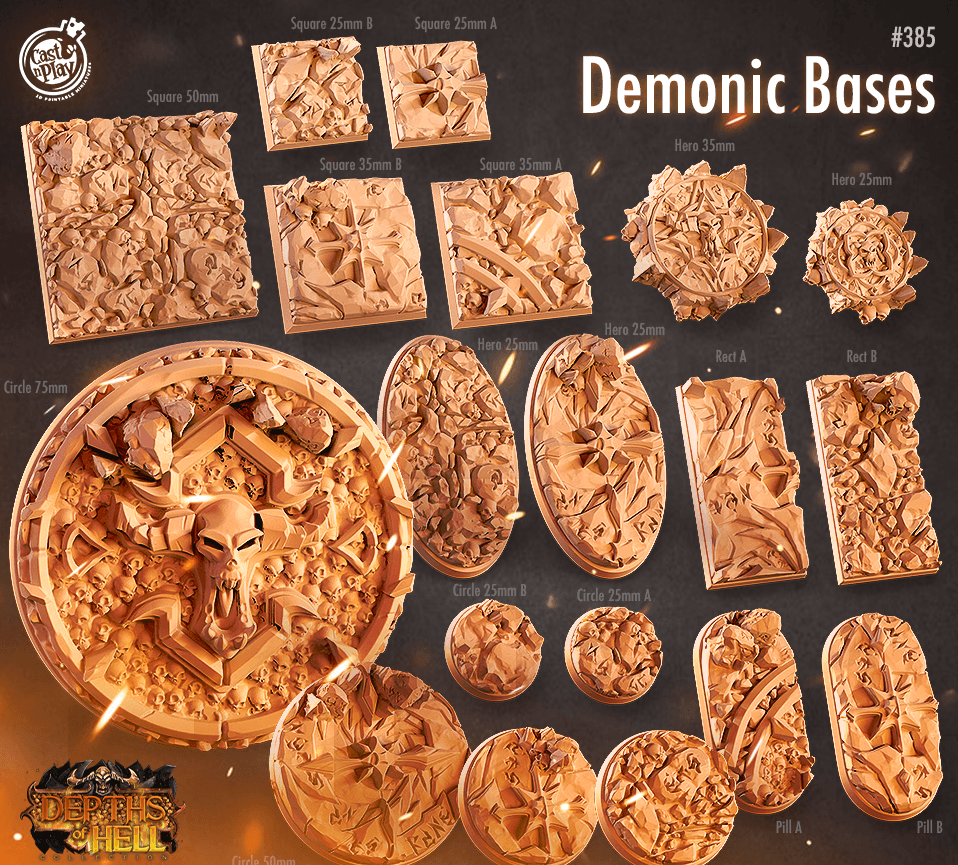 3D Printed Cast n Play Demonic Bases Depths of Hell Set 28mm 32mm D&D (Online Only)