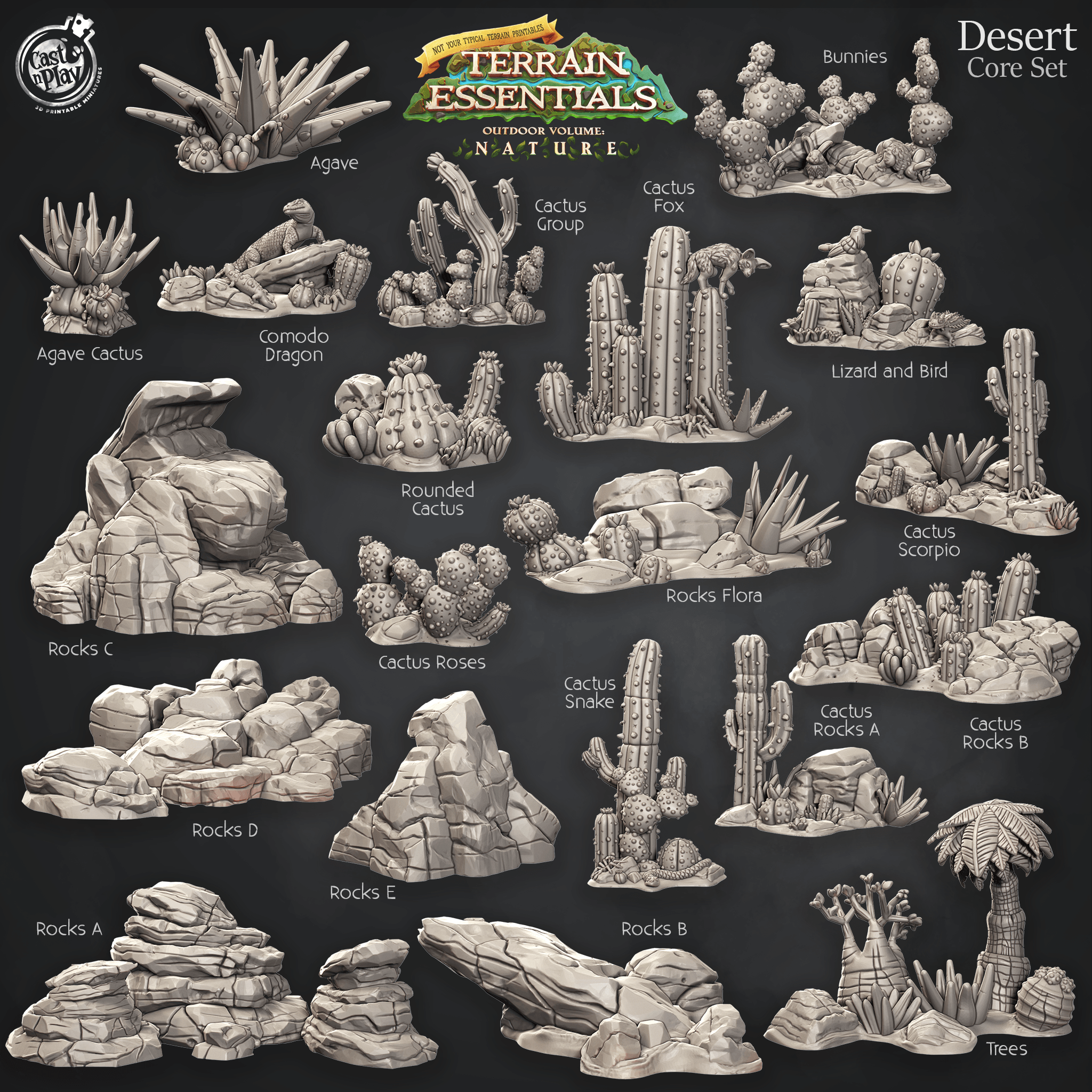 3D Printed Cast n Play Desert Core Set Desert Terrain Set Terrain Essentials Nature 28mm 32mm D&D (Online Only)