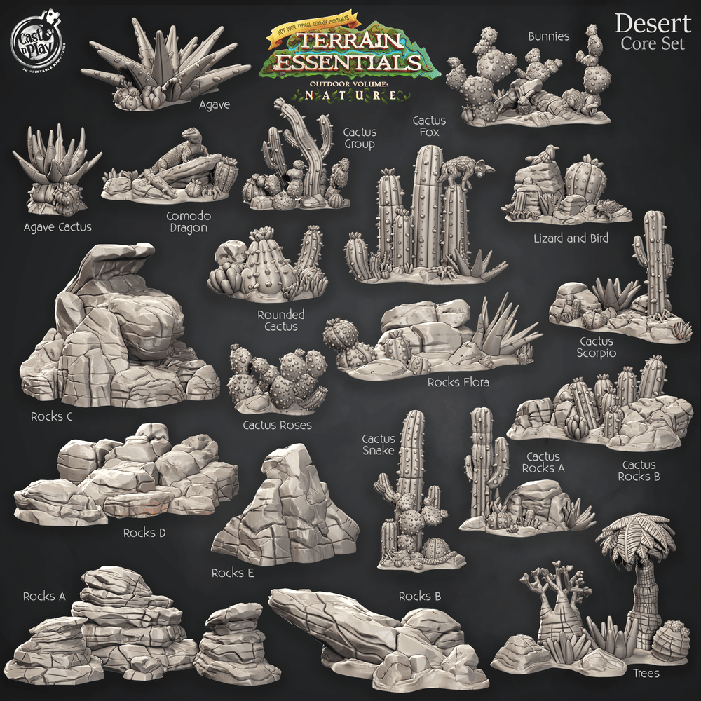 3D Printed Cast n Play Desert Core Set Terrain Essentials Nature 28mm 32mm D&D (Online Only)