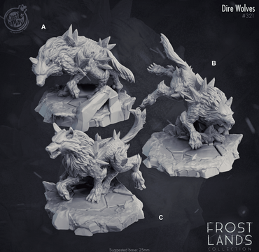 3D Printed Cast n Play Dire Wolves Frost Lands 28mm 32mm D&D (Online Only)