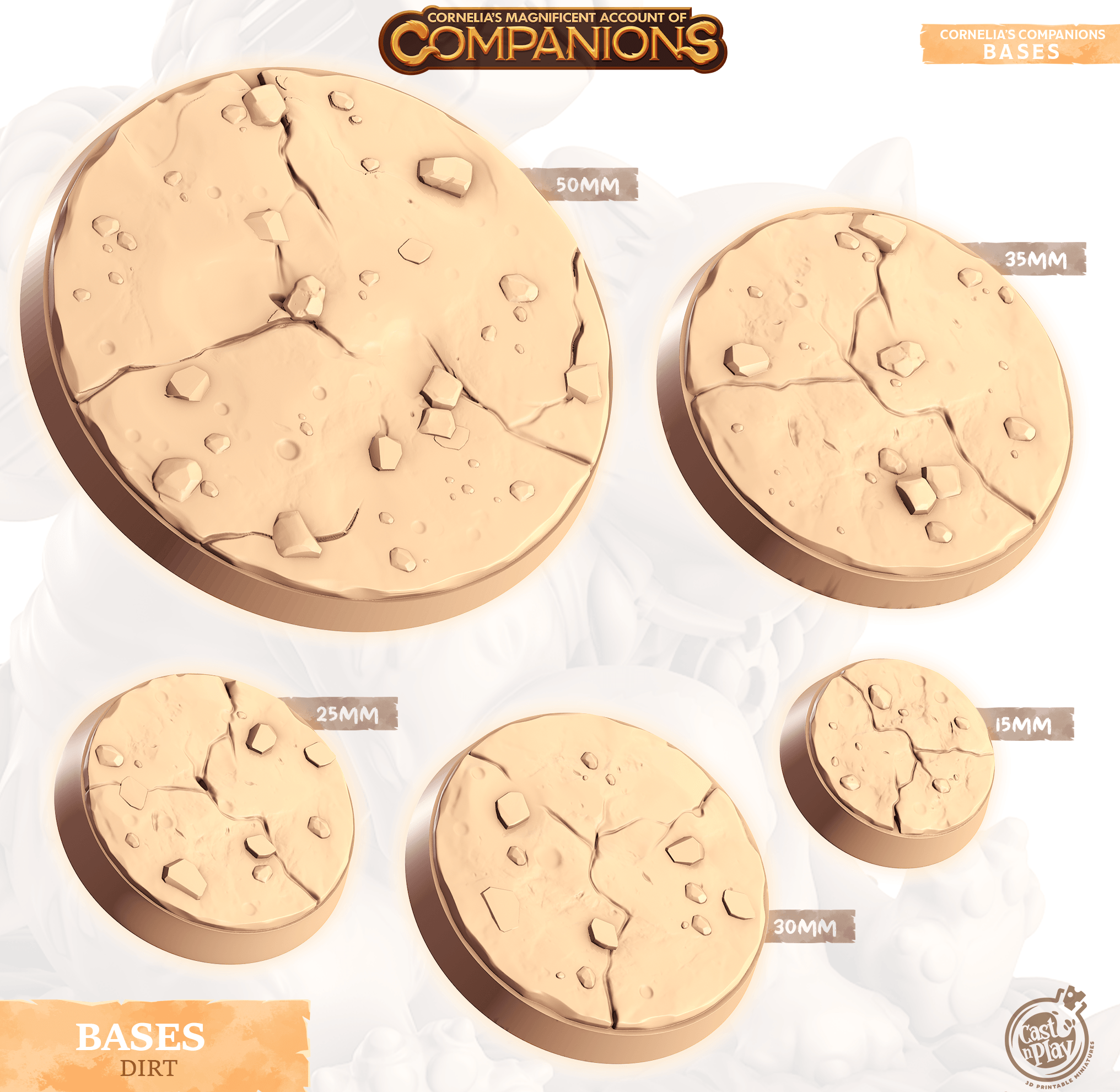 3D Printed Cast n Play Dirt Bases Companion's Bases - Starter Pack Companions 28mm 32mm D&D (Online Only)