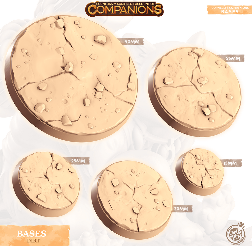 3D Printed Cast n Play Dirt Bases Companion's Bases - Starter Pack Companions 28mm 32mm D&D (Online Only)
