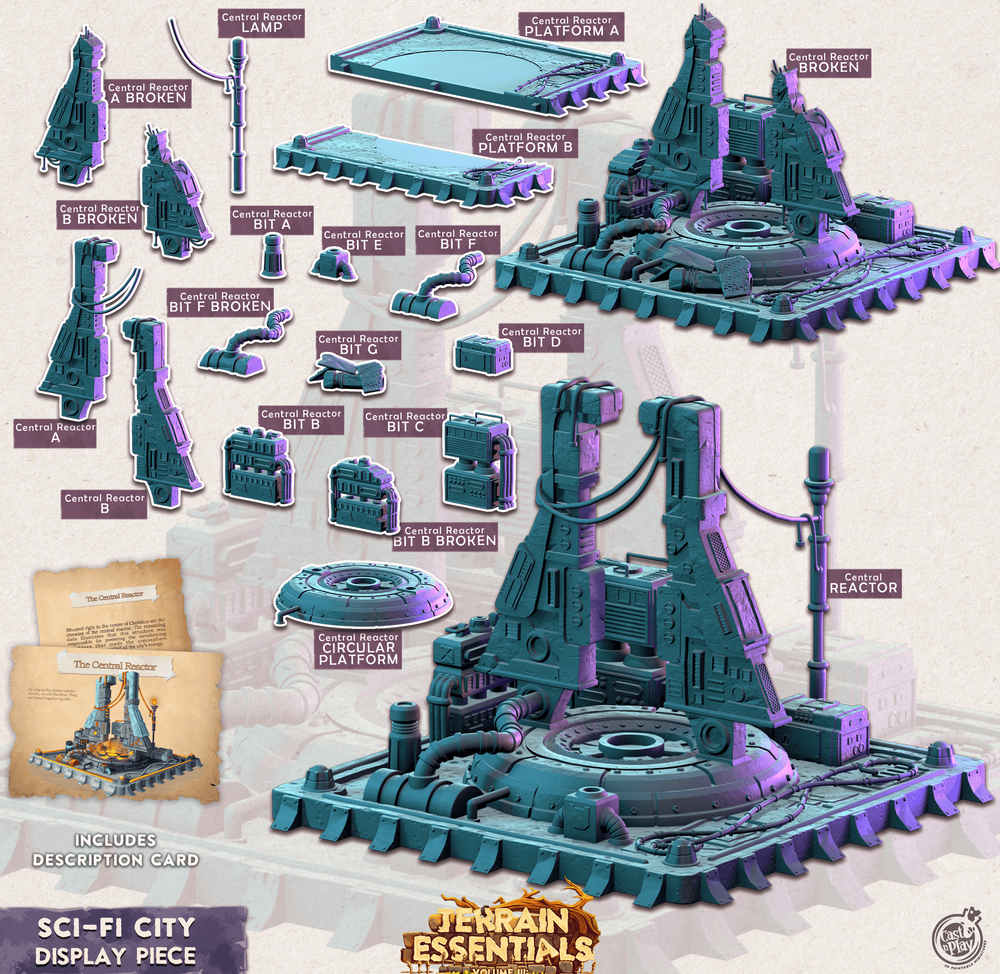 3D Printed Cast n Play Display Central Reactor Sci-Fi City Set Terrain Essentials Vol III Exteriors 28mm 32mm D&D (Online Only)