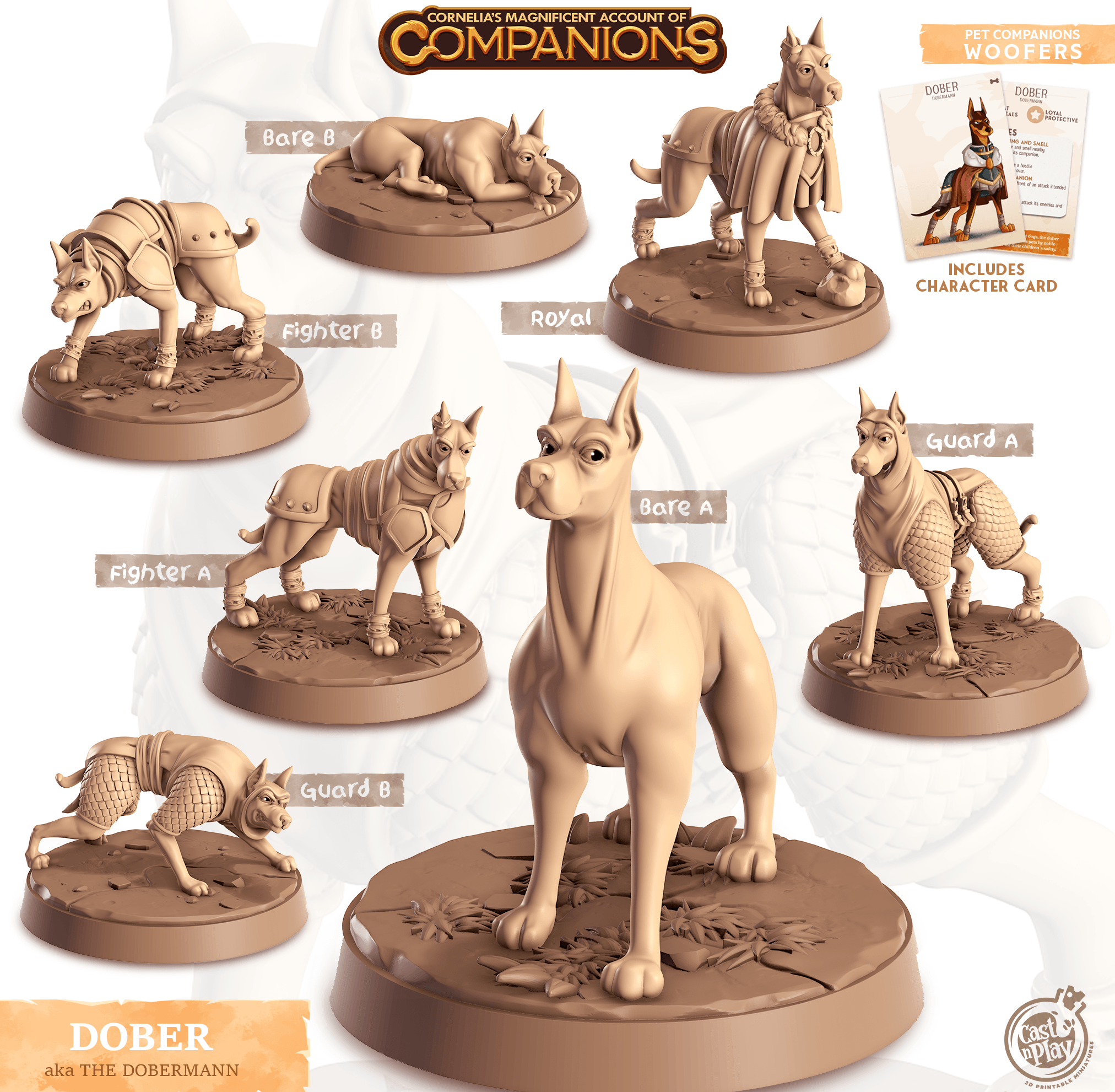 3D Printed Cast n Play Dober - Dobermann Companions 28mm 32mm D&D (Online Only)