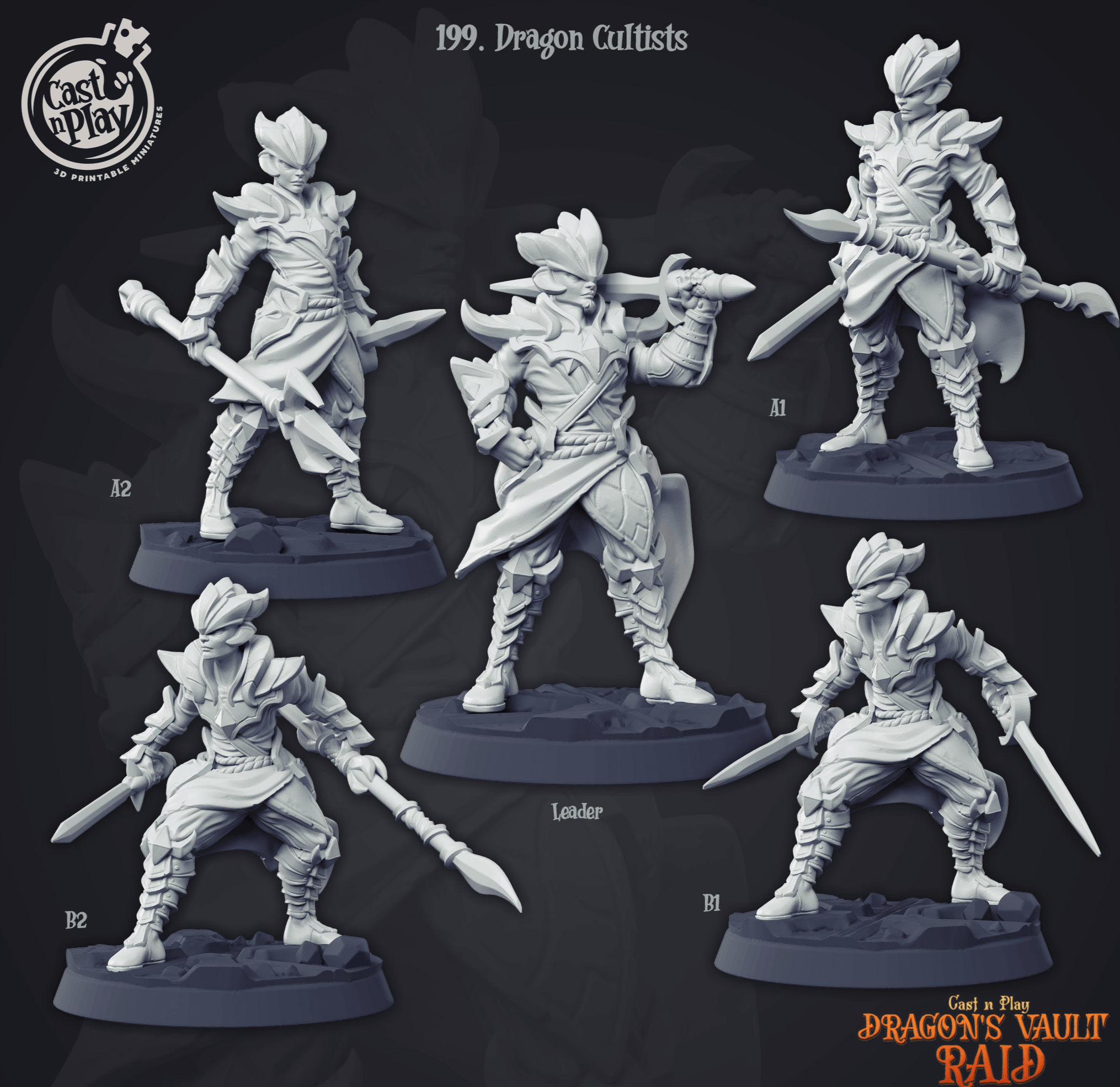 3D Printed Cast n Play Dragon Cultists Dragon's Vault 28 32mm D&D (Online Only)