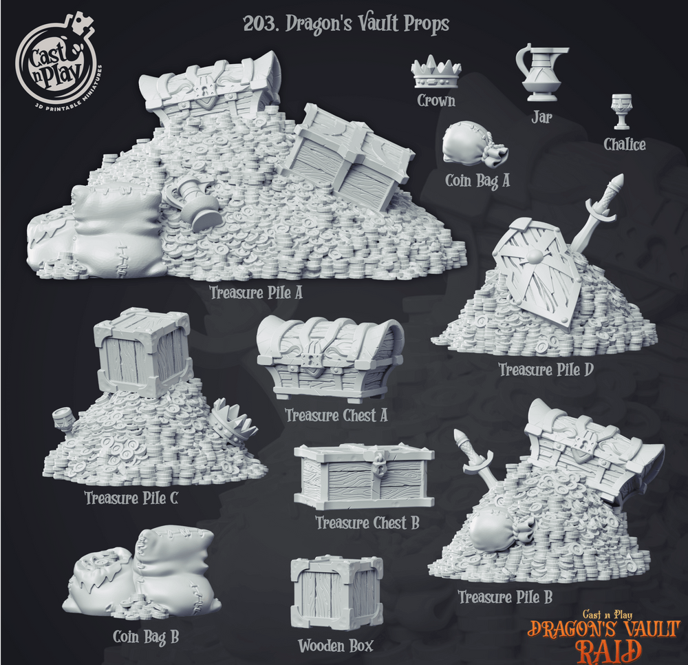 3D Printed Cast n Play Dragon's Vault Props Dragons Hoard 28mm 32mm D&D (Online Only)