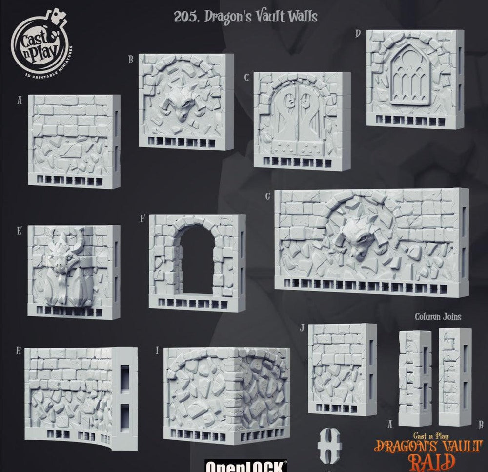 3D Printed Cast n Play Dragon's Vault Walls Dragon's Hoard 28mm 32mm D&D (Online Only)