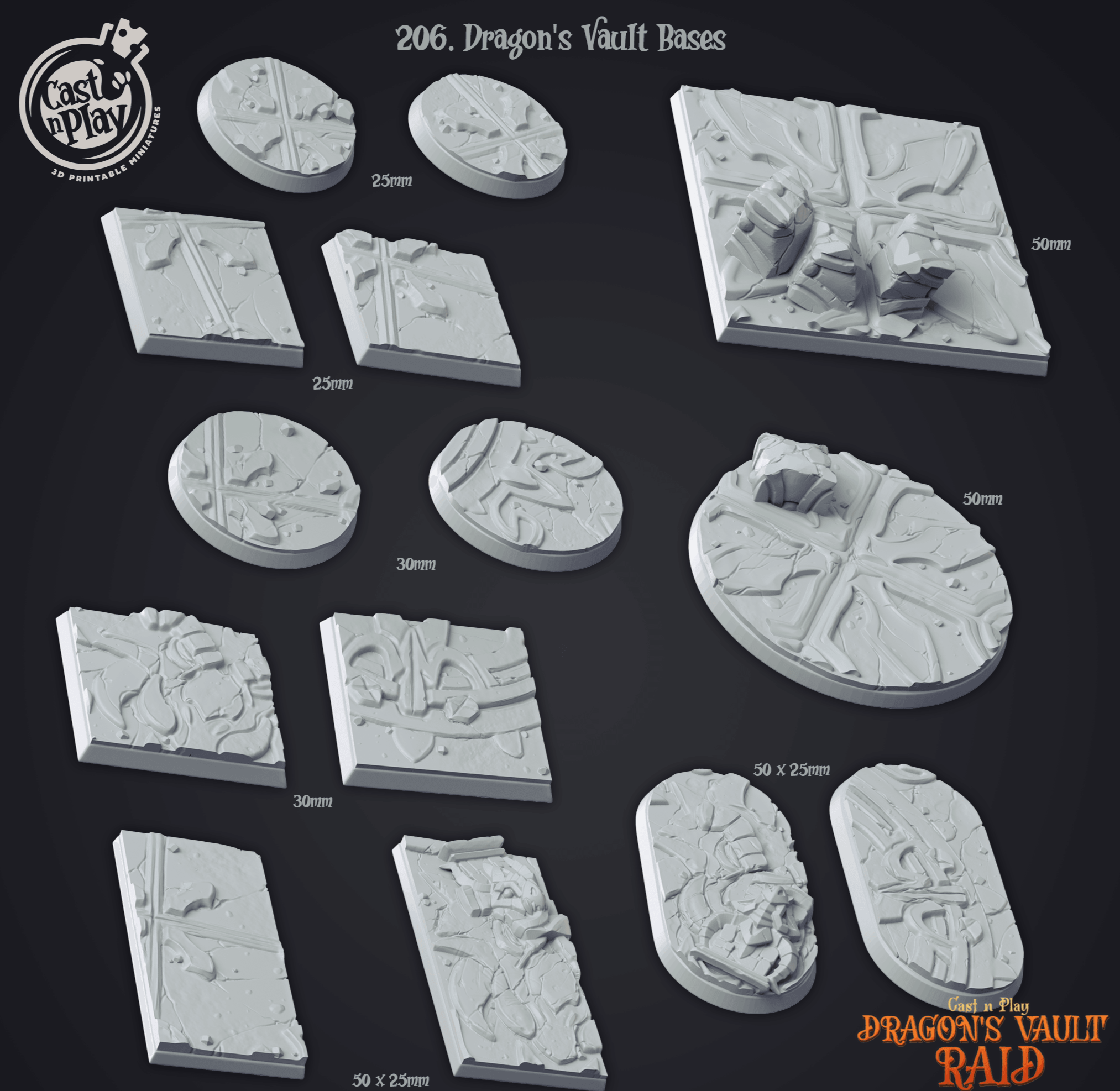 3D Printed Cast n Play Dragons Vault Dragons Hoard Bases Set 28mm 32mm D&D (Online Only)