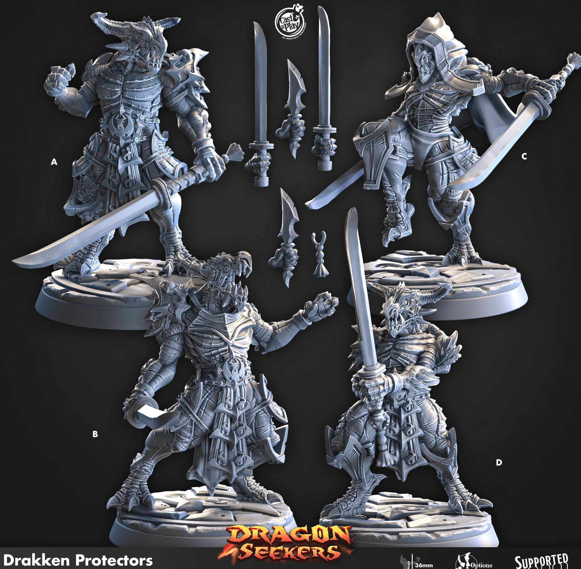 3D Printed Cast n Play Drakken Protectors Dragon Seekers 28 32mm D&D (Online Only)