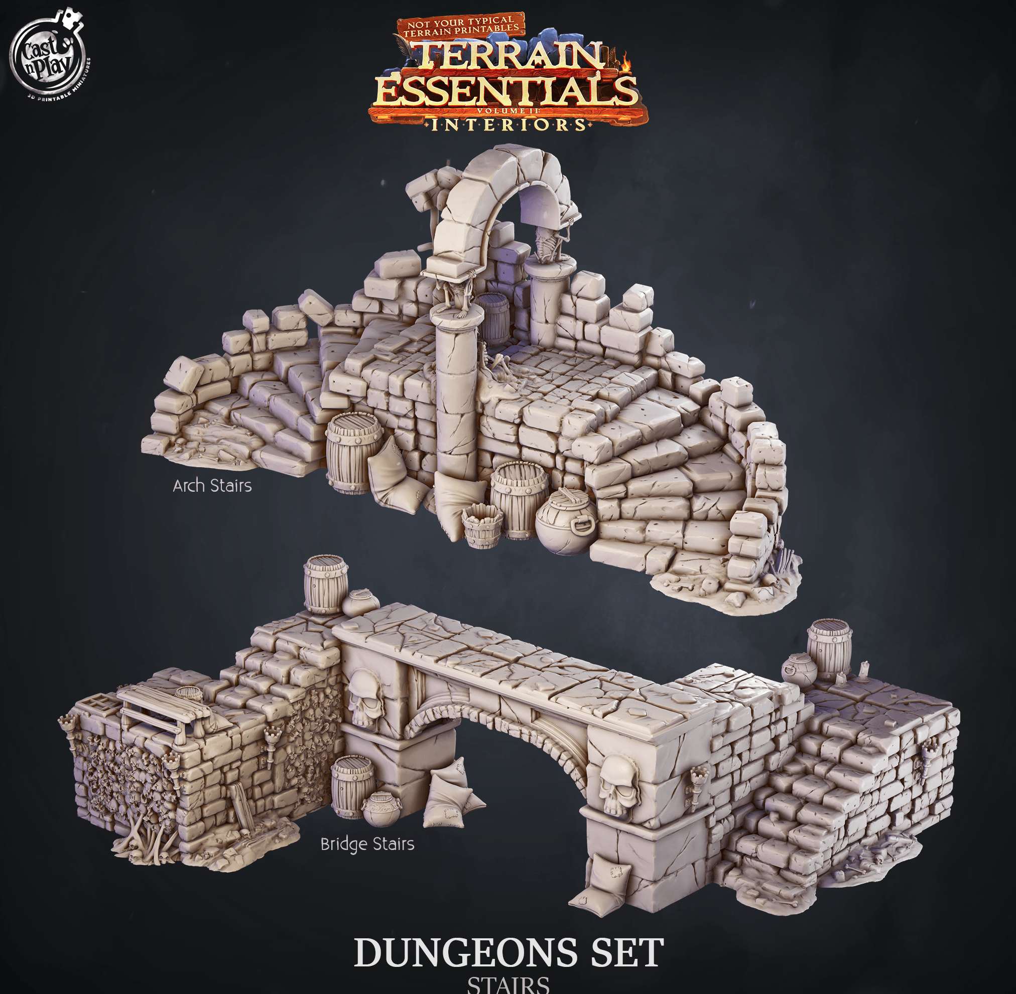 3D Printed Cast n Play Dungeons Stairs and Stairways Essentials 28mm 32mm D&D (Online Only)