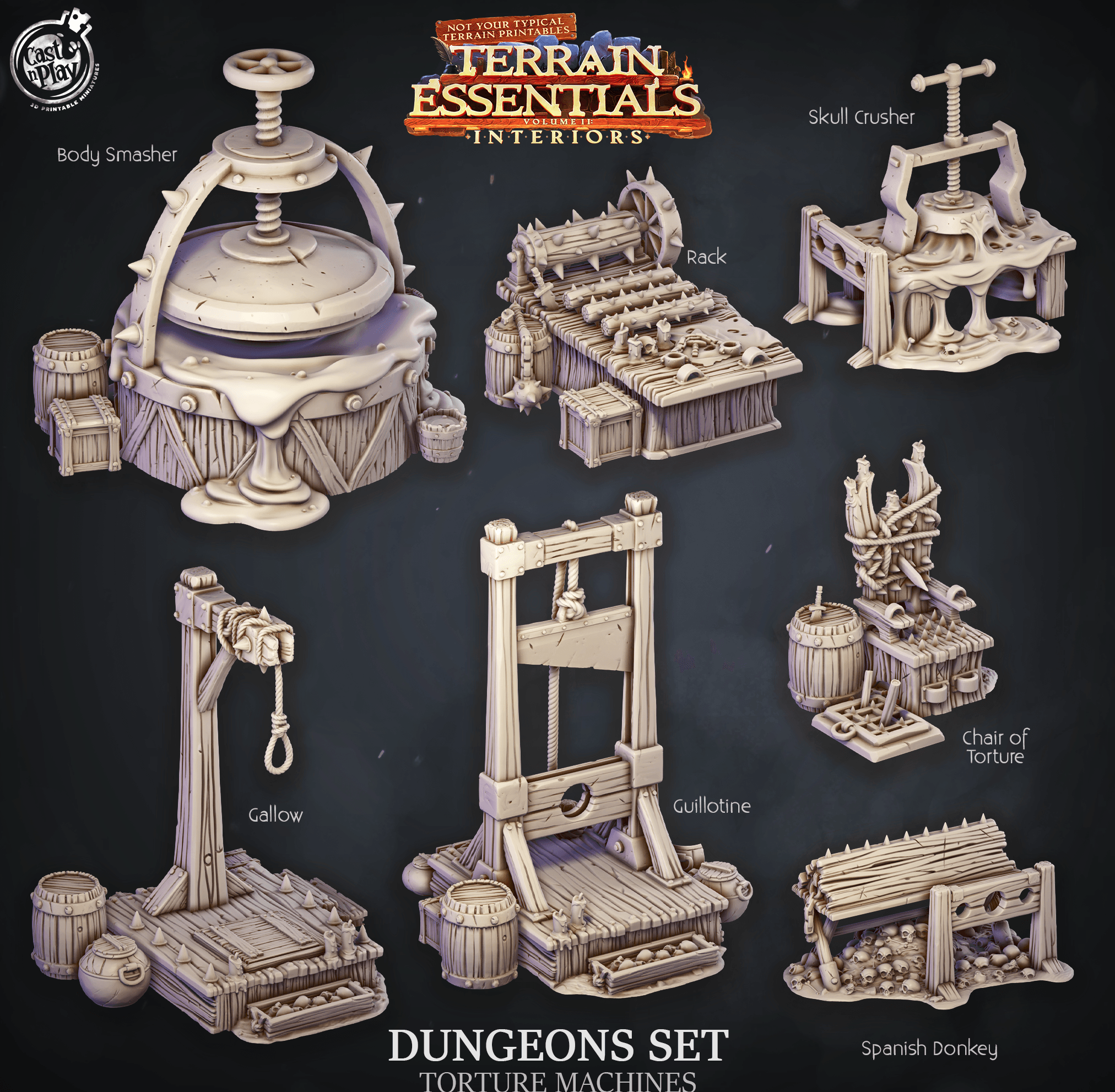 3D Printed Cast n Play Dungeons Torture Machines Terrain Essentials 28mm 32mm D&D (Online Only)