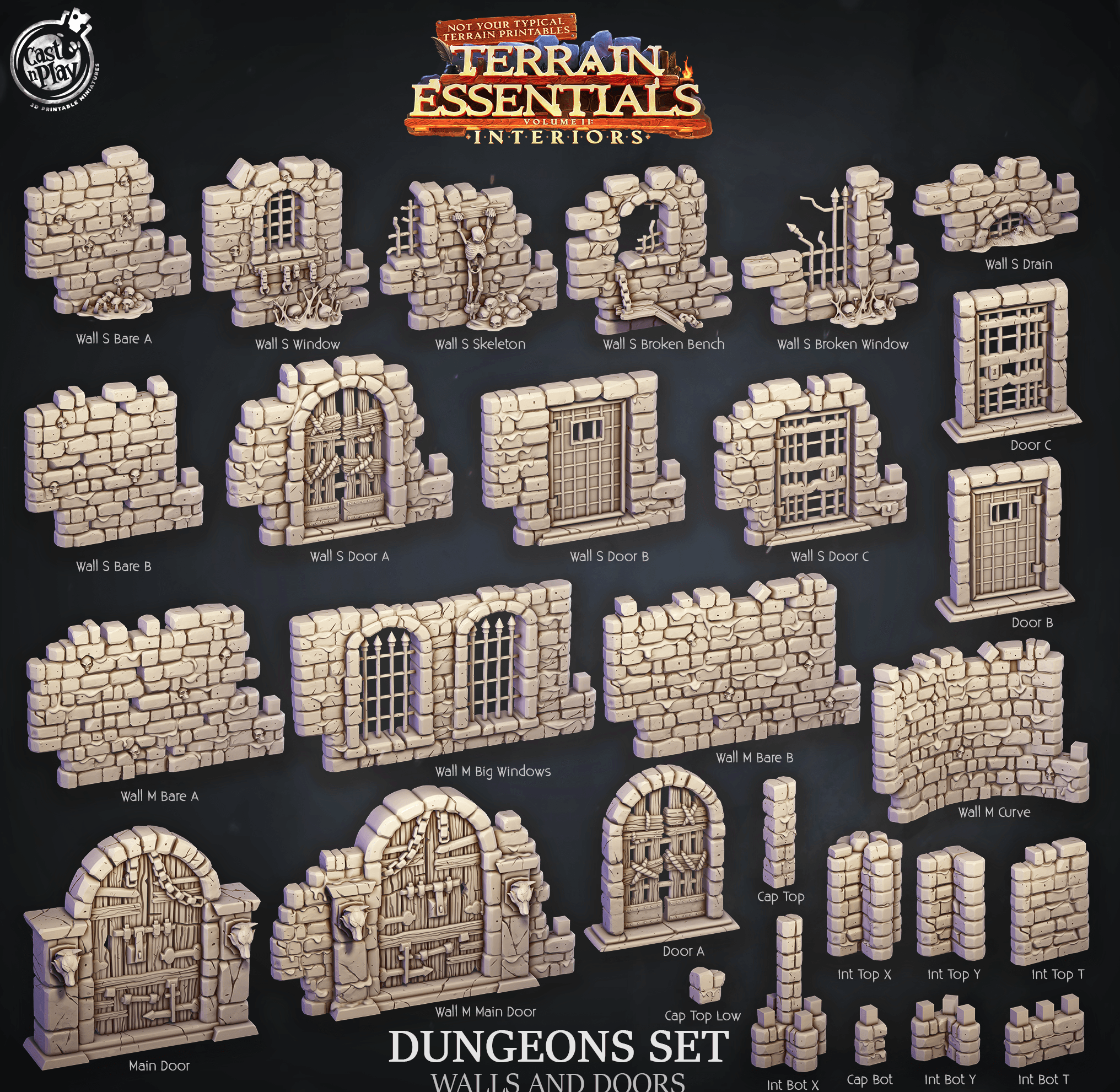 3D Printed Cast n Play Dungeons Walls and Doors Terrain Essentials 28mm 32mm D&D (Online Only)