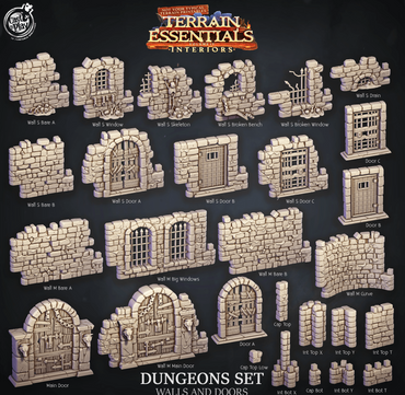 3D Printed Cast n Play Dungeons Walls and Doors Terrain Essentials 28mm 32mm D&D (Online Only)