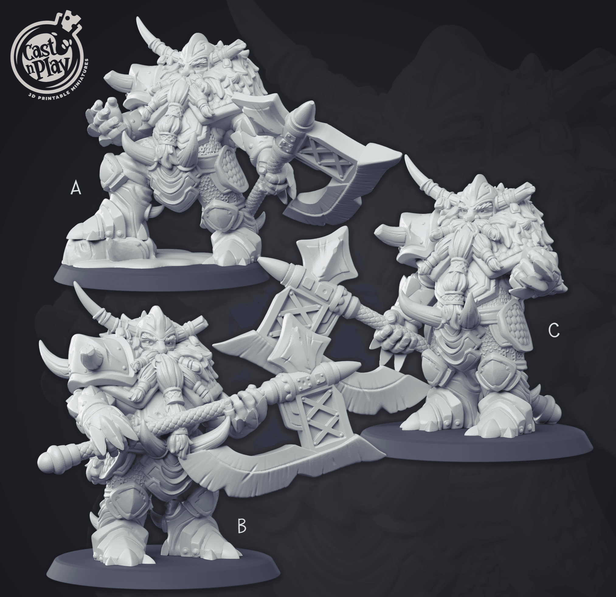 3D Printed Cast n Play - Dwarf Commanders Set 28mm 32mm D&D (Online Only)