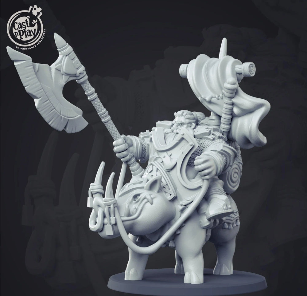 3D Printed Cast n Play Dwarven Boar Rider 28mm 32mm D&D (Online Only)